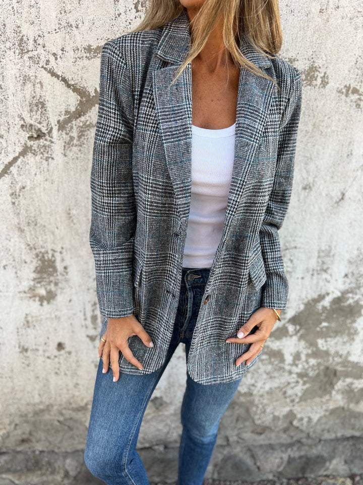 Veste Blazer Femme Rétro à Motif Pied-de-Poule – Mode Décontractée