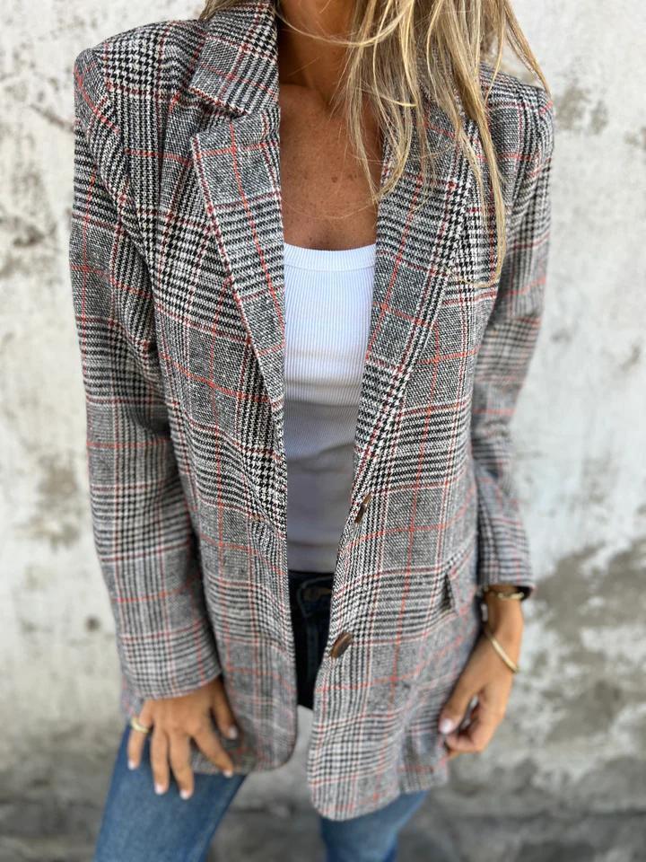 Veste Blazer Femme Rétro à Motif Pied-de-Poule – Mode Décontractée