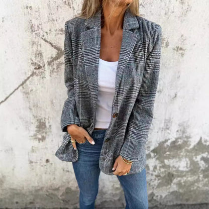 Veste Blazer Femme Rétro à Motif Pied-de-Poule – Mode Décontractée